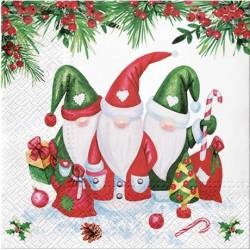 Servilletas 33x33 cm - Christmas Gnomes