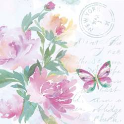 Servilletas 33x33 cm - Pink Watercolour Flowers with Butterfly