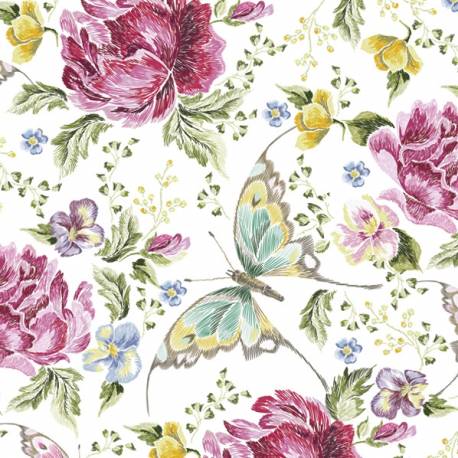 Servilletas 33x33 cm - Embroidery Flowers and Butterflies
